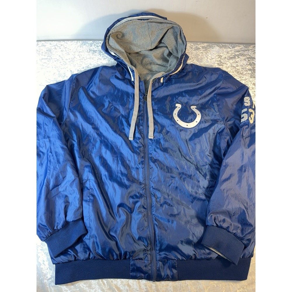 NFL Pro Line Indianapolis Colts‎ Reversible Hooded Jacket XXL Full Zip Blue Gray